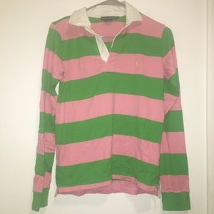 RALPH LAUREN POLO VINTAGE GREEN AND PINK SHIRT